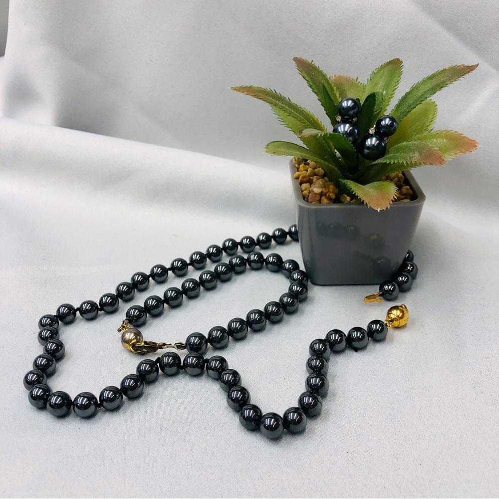 Vintage Black Luster Set Necklace Bracelet Earrings - Picture 8 of 16